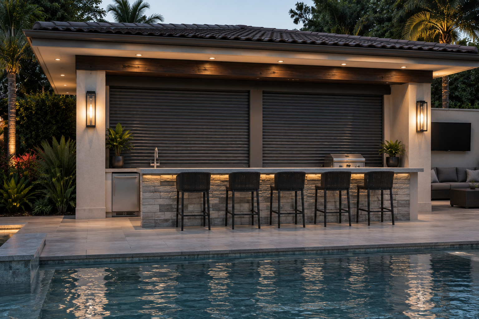 Storm shutters protecting a Florida home